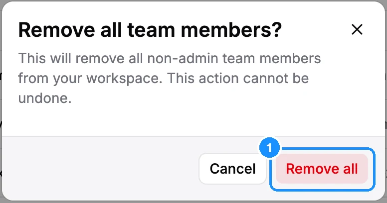 Remove all team members? dialog with Cancel and Remove all buttons